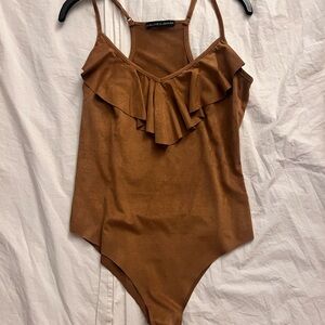 Harlowe & Graham Brown Ruffle Bodysuit